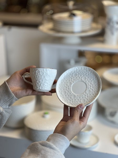 فناجين شاي / نسكافيه اندلسي مزخرف ابيض